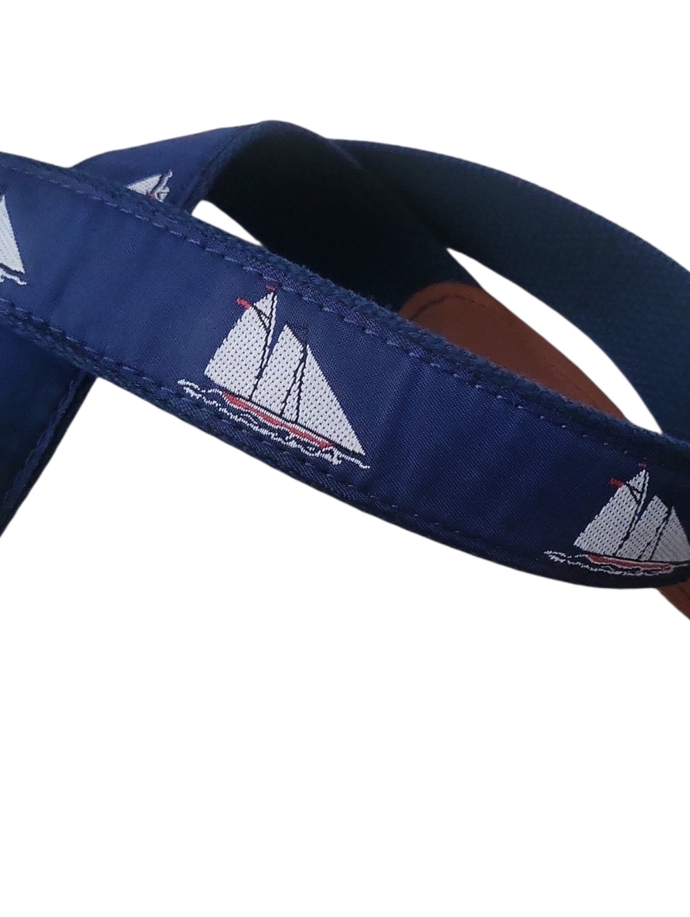 Vintage Preston Leather Company Nautical Sailboat Preppy Canvas Leather Belt 40 - Picture 3 of 10